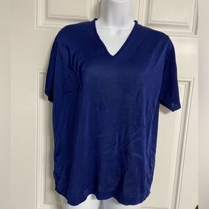 6- MONTAGUT PARIS Navy Floral POLYAMIDE V-Neck Top